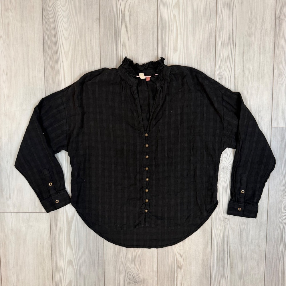 Pilcro Keira Long-Sleeve Blouse Ruffle Collar Button Down Blouse XS Boho Relaxed